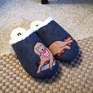 Lands End Women's Felt Scuff Bedroom House Fluffy Slippers Cozy Dog